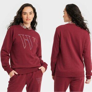 Large - Houston White Adult Logo Crewneck Pullover Sweatshirt - Red